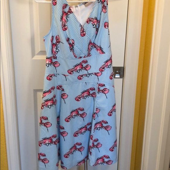 eshakti Dresses & Skirts - eshakti Blue Stripe Dress with Pink Lobster Print